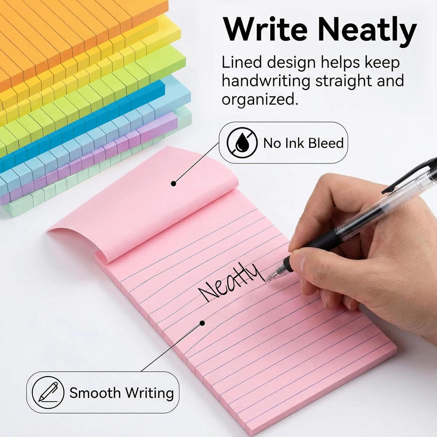 (9 Pack) BOKUGE Lined Sticky Notes 4x6 in, Strong Adhesive Self Stick Note Pads, Sticky Notes with Lines, 9 Colorful Options, Perfect for Office, Classroom, Task Reminders, Smooth Writing