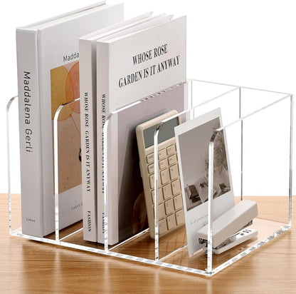 SANRUI 2-Pack Acrylic Magazine File Holder Desk Organizer Magazine Rack, Clear, Vertical File Sorter Holders, 9.45" D x 3.54" W x 10.24" H