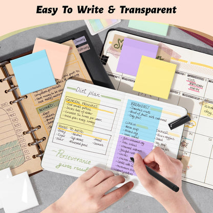 800 Sheets Transparent Sticky Notes, 3x3 Inch 14 Pads Self-Adhesive Translucent Clear See Through Post Sticky Notes for Planner Office School College Teacher Student Supplies 6 Bright Color
