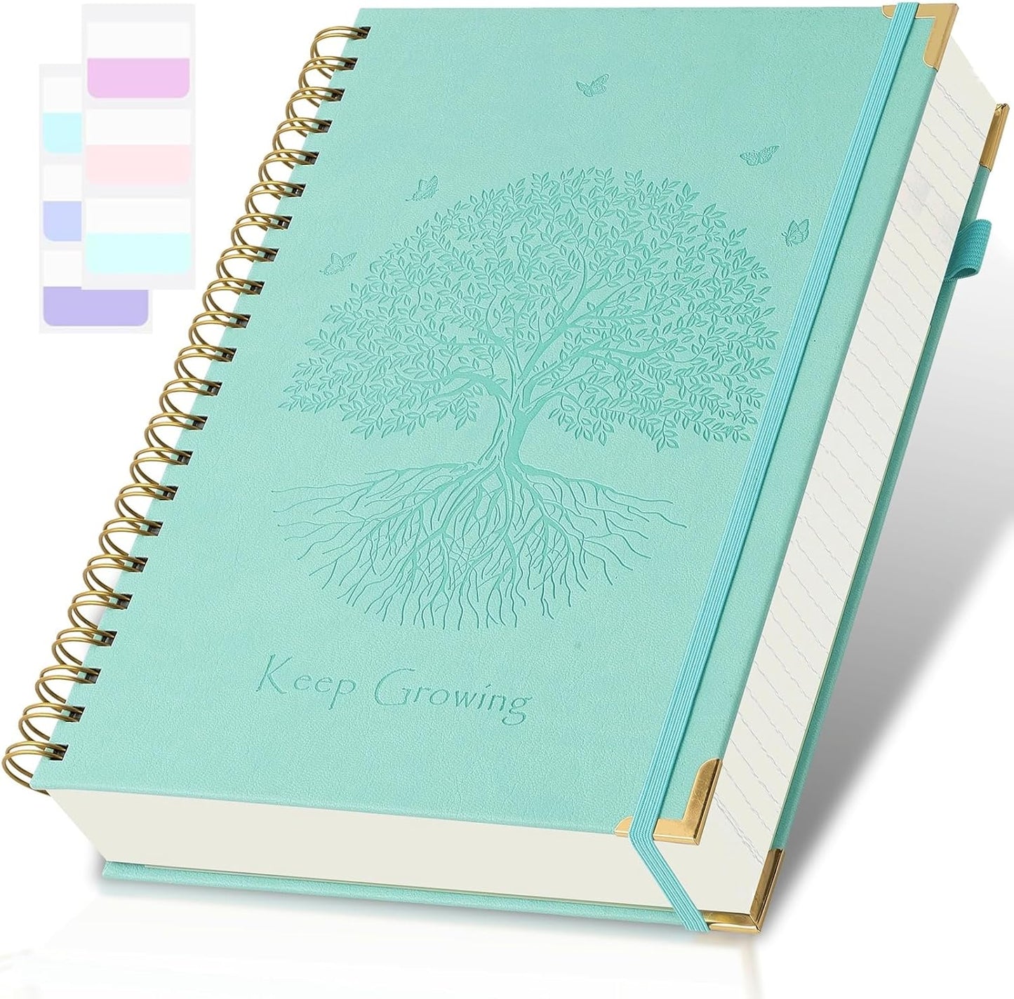 Spiral Notebook, College Ruled Notebook, 8" x 10", 300 Pages Leather Journals for Writing, B5 Hardcover Journaling Notebooks for Work School, 24pcs Tabs, Large Embossed Journal for Women Men, Black