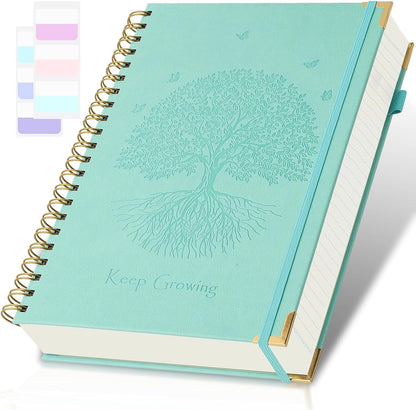 Spiral Notebook, College Ruled Notebook, 8" x 10", 300 Pages Leather Journals for Writing, B5 Hardcover Journaling Notebooks for Work School, 24pcs Tabs, Large Embossed Journal for Women Men, Black