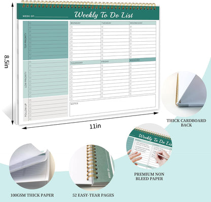 Kamoy Weekly To Do List Notepad with 52 Undated Sheets（8.5"×11"）- Undated Weekly Desk Planner Organizer for Work Home School Office Supplies
