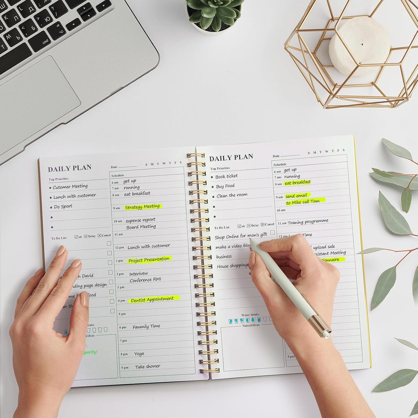 Daily Planner Undated, Asten To Do List Notebook Hourly Schedules Spiral Appointment Planner for Men and Women,PVC Hardcover,Elastic Closure, Inner Pocket 8.3" x 5.8" (Black)