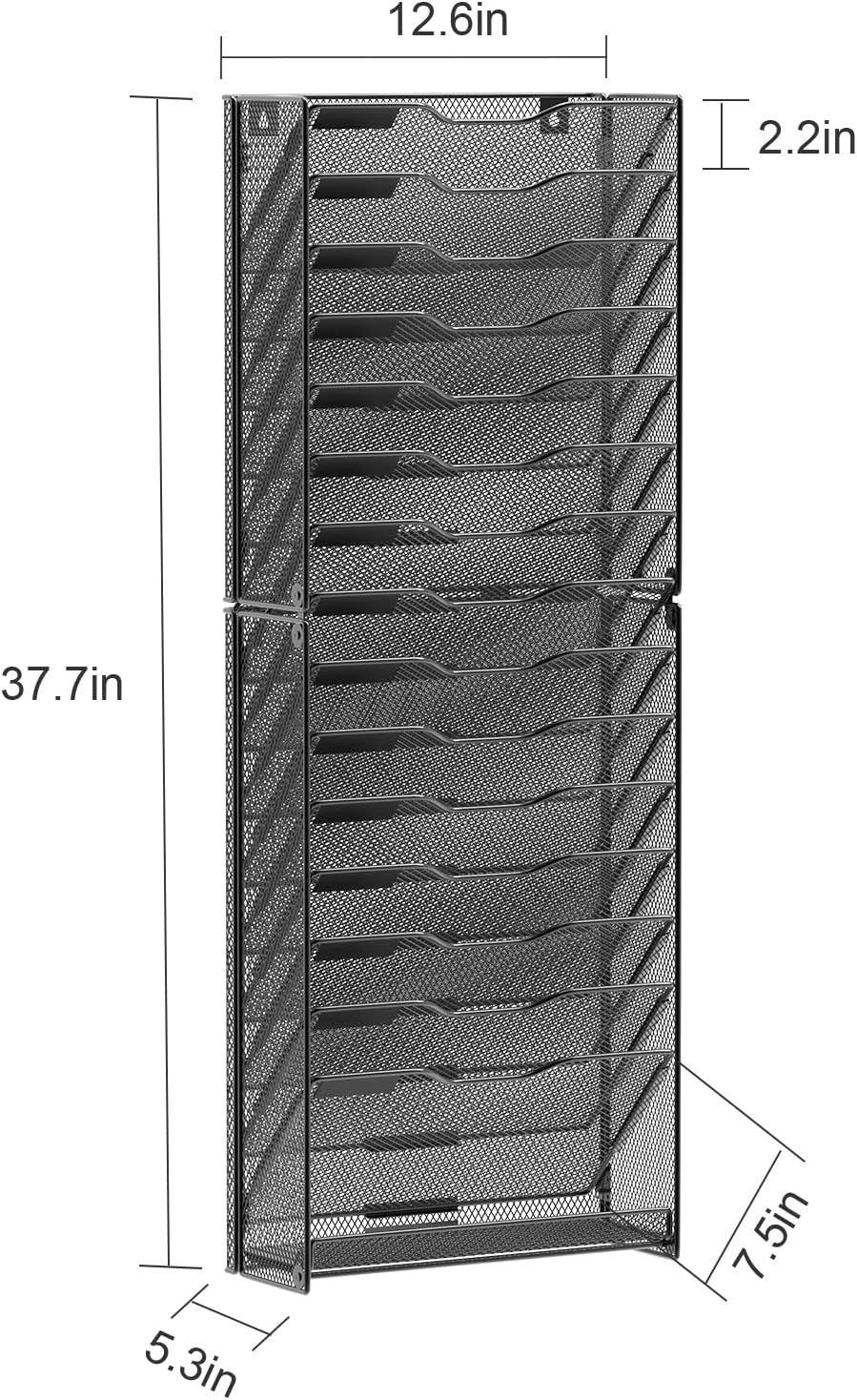 samstar 10 Tier Wall File Organizer, Hanging Wall Mount File Holder Paper Folder Mail Organizer, Mesh Metal, Black.