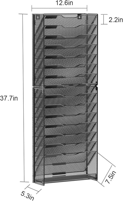 samstar 10 Tier Wall File Organizer, Hanging Wall Mount File Holder Paper Folder Mail Organizer, Mesh Metal, Black.