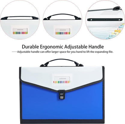 Leagl Size 13-Pockets Expanding File Folder with Handle, Plastic Accordion Filling File Folder Expandable Monthly Portable Paper Document Organizer for Office School & Home (Green)