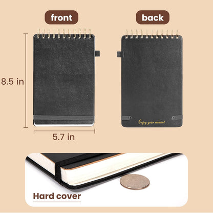Yoment Small Notebooks 3x5 Leather Pocket Notepad 150 Pages Mini Top Spiral Notebook, 100 GSM Thick Paper, Memo Note Pads for Work School Nursing, Brown