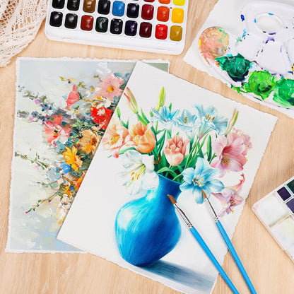 Prudiut 25 Sheets Cotton Watercolor Paper, 300 GSM Deckled Edge, 5 x 7 inch, Rough/Textured, White, for Watercolors, Wedding Invitations, Cards, Crafts