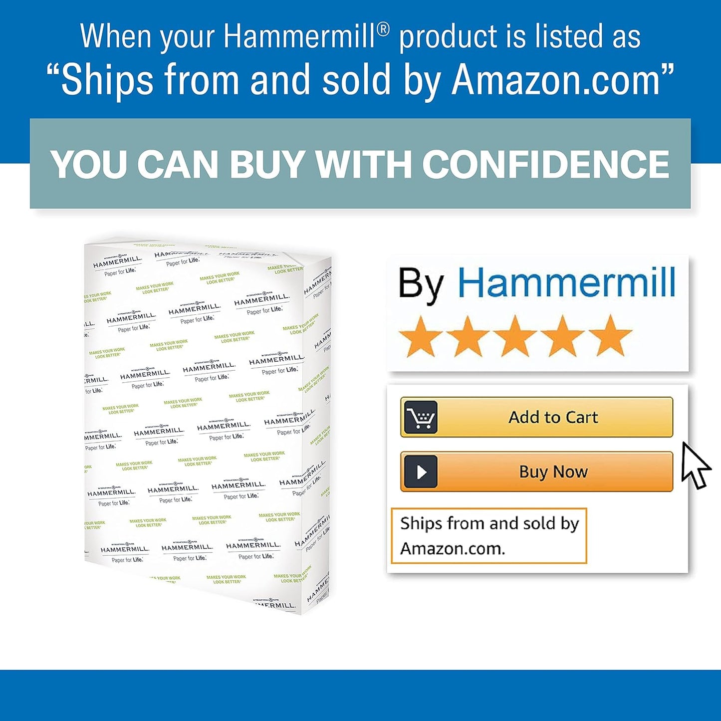 Hammermill Printer Paper, Premium Color 28 lb Copy Paper, 8.5 x 11-5 Ream (2,500 Sheets) - 100 Bright, Made in the USA, 102450C, White