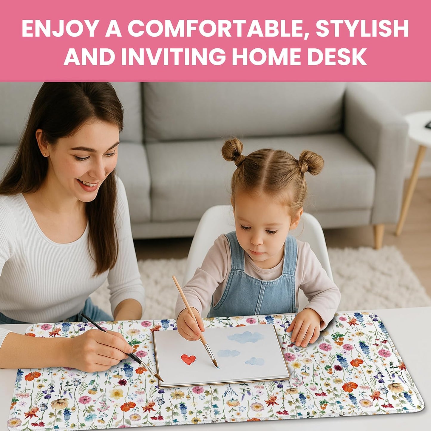 Large Mouse Pad for Desktop, Cute Desk Mat Pad Protector for Work & Gaming, Aesthetic Pretty Anti-Slip Laptop Blotter Cover for Office School Home Supplies, Wildflowers, 31.5" x 11.8"
