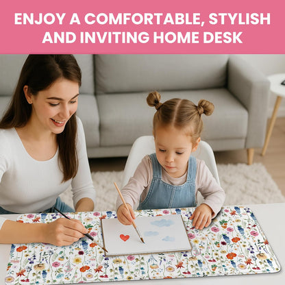 Large Mouse Pad for Desktop, Cute Desk Mat Pad Protector for Work & Gaming, Aesthetic Pretty Anti-Slip Laptop Blotter Cover for Office School Home Supplies, Wildflowers, 31.5" x 11.8"