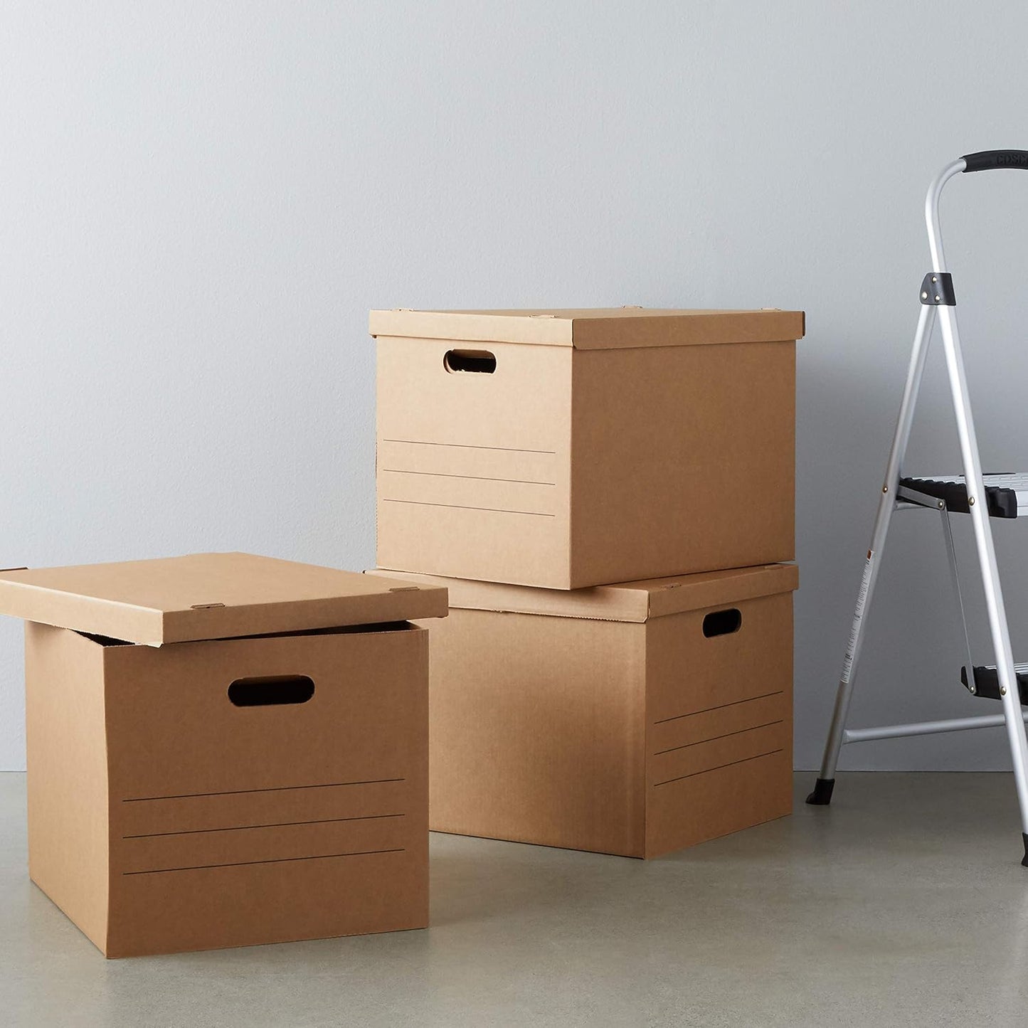 Amazon Basics Moving and Storage Boxes with Handles and Lift-Off Lids, File Storage, Collapsible, 15x10x12 in, Brown, 20-Pack