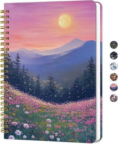 ZOTIA Lined Spiral Journal for Women, A5 Pretty Hardcover Notebook for Work, School & Office Writing, Aesthetic Writing Journal College Ruled, 140 Pages, 5.8" x 8.3", Twilight Bloom