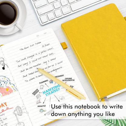 feela College Ruled Notebooks, 24 Pack Business Notebook Hardcover Lined Writing Journal with Pen Holder for Men Women Note Taking, with 24 Black Pens, 120 GSM, 5.1”x8.3”, A5, White