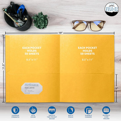 FILE-EZ Two-Pocket Folders, Navy Dark Blue, 25-Pack, Textured Paper, Letter Size (EZ-32523)