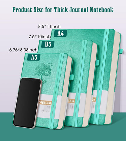Lined Journal Notebook -365 Pages A5 Thick Journals for Writing Ruled Notebook, Hardcover Leather Journal for Women Men Daily Journal Notebook for Work, Note Taking, 100Gsm Lined Paper( 5.75'' X 8.38'' Green)