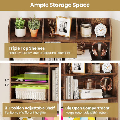 Tangkula Desktop Bookshelf, Countertop Storage Hutch with 5 Shelves for Computer Desk, Desk 3-Tier Display Rack, Multipurpose Wood Desktop Hutch Storage Organizer for Dorm Office Home