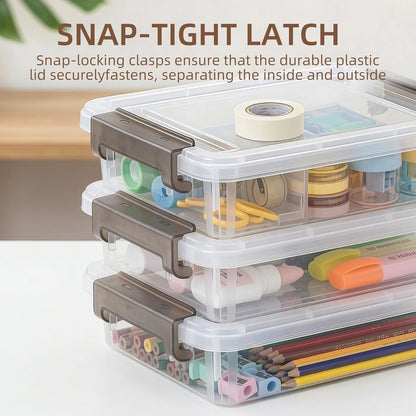 Citylife 3 PCS Plastic Storage Bins with Latching Lids Portable Project Case Clear File Box Stackable Storage Containers for Organizing A4 Paper, Photo, Document, Scrapbook