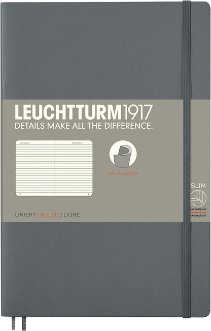 LEUCHTTURM1917 - Notebook Softcover Paperback B6+ - 123 Numbered Pages for Writing and Journaling (Ruled, Rising Sun)