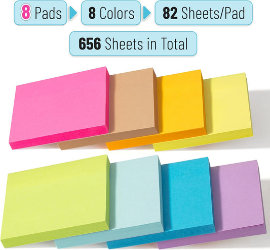 Mr. Pen- Sticky Notes, 3"x3", 8 Pads, 656 Sheets, Bright Colors, Sticky Notes Bulk, Self-Stick Note Pads, Perfect for Office, School, Home, Study & Organization