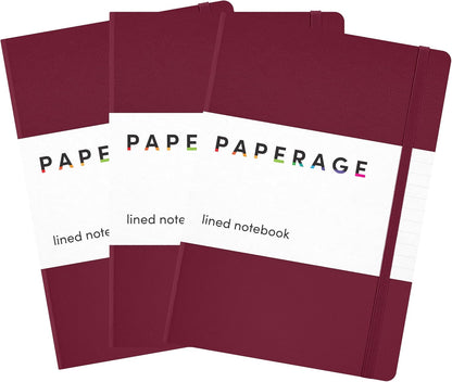 PAPERAGE Lined Journal Notebook, (Black), 160 Pages, Medium 5.6 in x 8 in - 100 GSM Thick Paper – Hardcover Journaling Notebook for Work, School & Note Taking