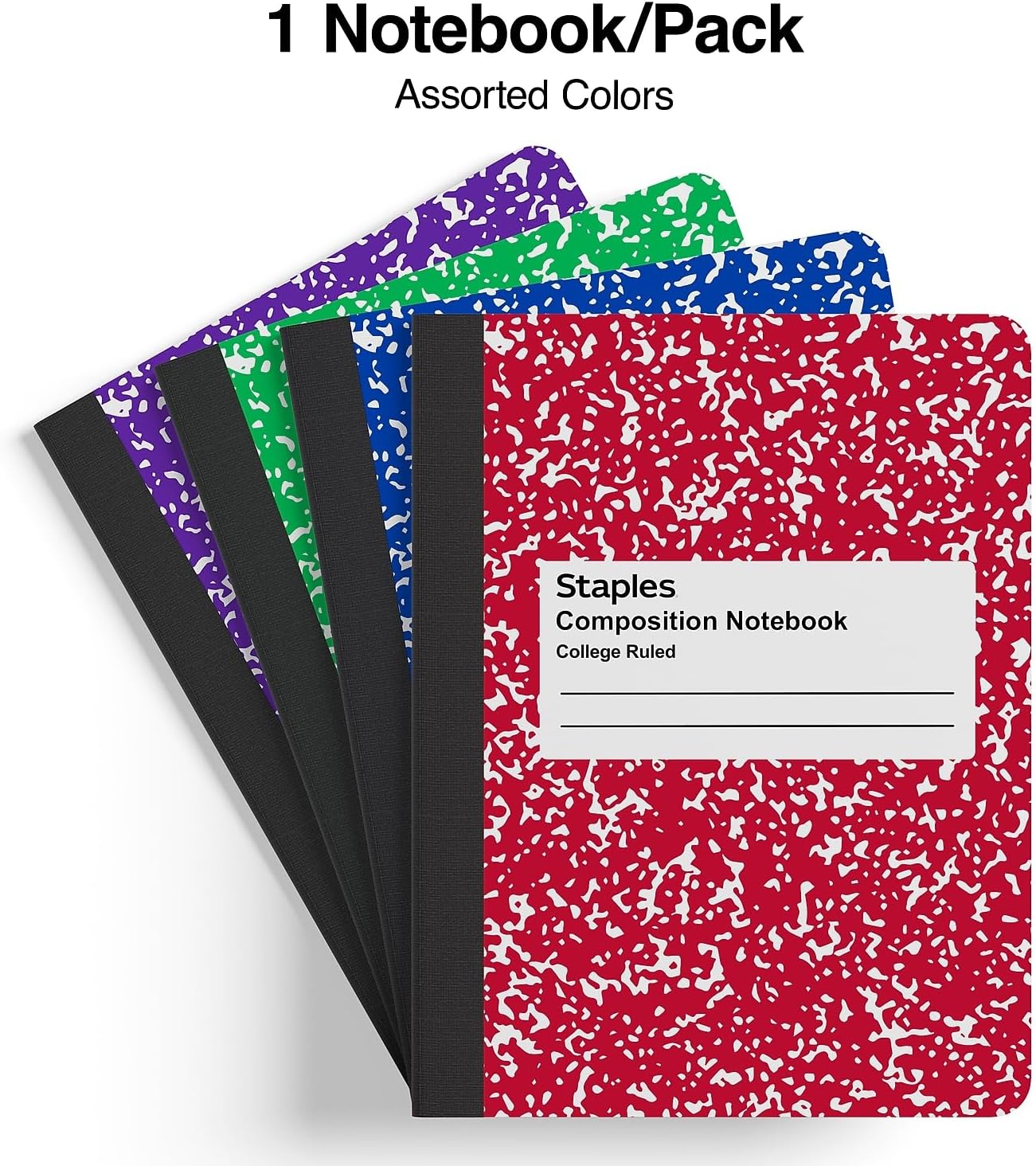 STAPLES Composition Notebook, 9.75” x 7.5”, College Ruled, 100 Sheets, Assorted Colors, 48/Carton