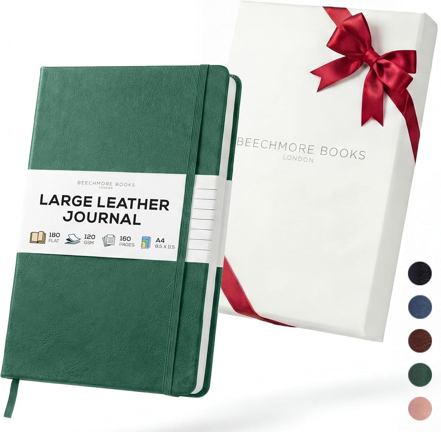 BEECHMORE BOOKS Large Lined Journal Notebook, 8.5" x 11.5" (A4) Hardcover Vegan Leather Executive Diary for Work, Thick 120gsm Paper, Lay-Flat Binding, Gift Box