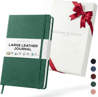 BEECHMORE BOOKS Large Lined Journal Notebook, 8.5" x 11.5" (A4) Hardcover Vegan Leather Executive Diary for Work, Thick 120gsm Paper, Lay-Flat Binding, Gift Box