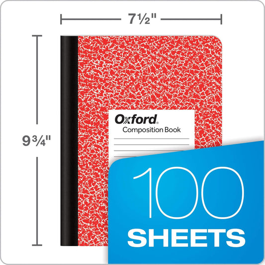 Oxford Composition Notebooks, Wide Ruled Paper, 9-3/4" x 7-1/2", Assorted Marble Covers, 100 Sheets, 12 per Pack, Colors May Vary (63794)