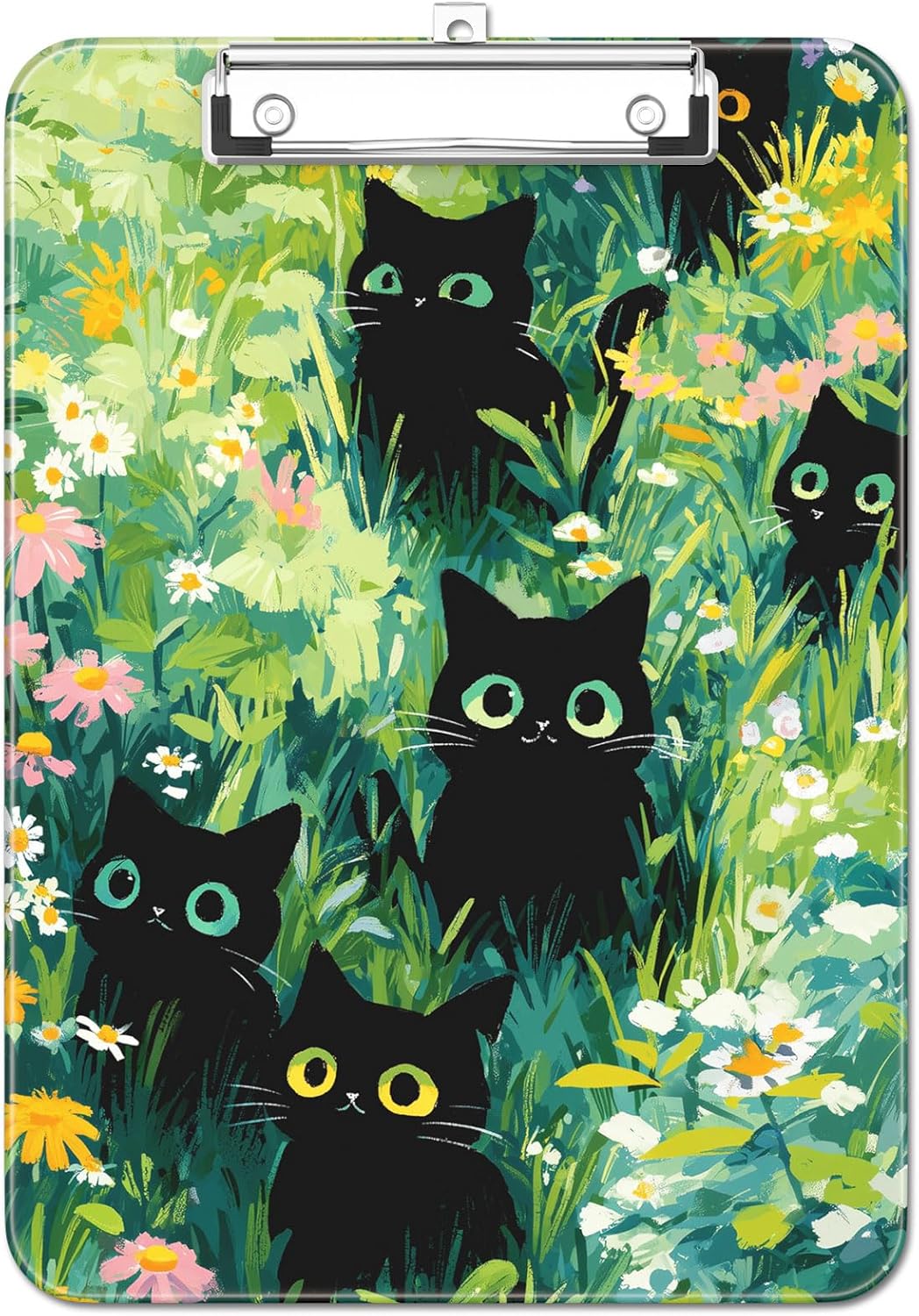 Plastic Cute Clipboard Low-Profile Metal Clip, A4 Letter Size 9 x 12.5 in, 8.5 x 11 Paper Clip Board for Teachers, Nurses, Classroom,Cute Black Cats