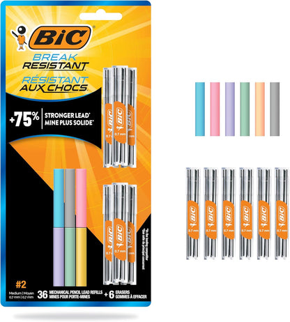 BIC Break Resistant Mechanical Pencils with Erasers, No. 2 Medium Point (0.7mm), 4-Count Pack Pencils for School or Office Supplies, Lead and Eraser Refills