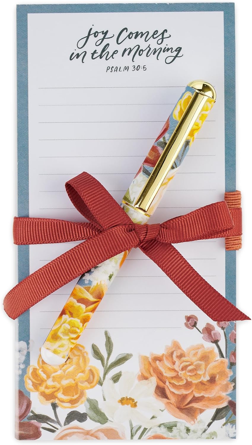 Christian Art Gifts Compact Magnetic Notepad & Medium Ballpoint Pen Set: Trust in the Lord Inspirational Scripture, Shopping Lists, Memos, Reminders, 70 Lined Easy Tear-off Sheets, Purple/Teal Floral