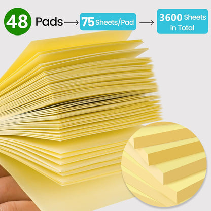 (24 Pack) Sticky Notes 3x3 in Yellow, Clean Removal, Recyclable, Self-Stick Pads, Easy to Post for Home, Office, Notebook