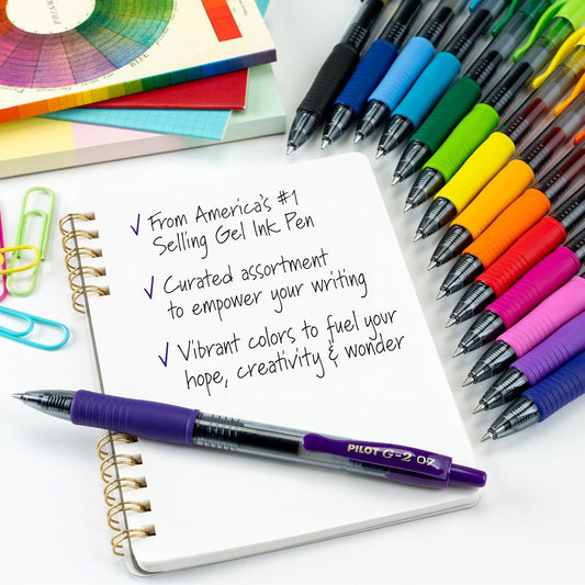 PILOT, G2 Premium Gel Roller Pens, G2 Rainbow Colors Pack, 15 Pack Pouch, Fine Point 0.7 mm, Assorted