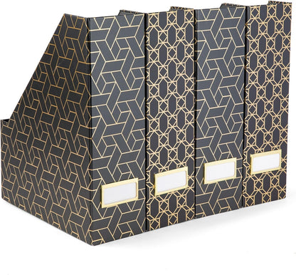 BLU MONACO | Cardboard Magazine File Holder Set of 4 | Vertical Magazine File Holder for Desk and Shelves | Standing File Holder for Classroom School Paper Storage