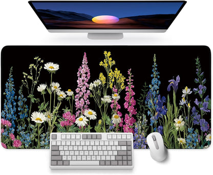 Large Mouse Pad for Desktop, Cute Desk Mat Pad Protector for Work & Gaming, Aesthetic Pretty Anti-Slip Laptop Blotter Cover for Office School Home Supplies, Wildflowers, 31.5" x 11.8"