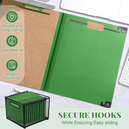 Henoyso 10 Pcs Hanging Classification Folders Bulk with 2 Prongs, 1 Divider Letter Size, 2 Inch Expansions Pressboard File Folder, 1/3-cut Tab File Organizer (1 Divider,Green)