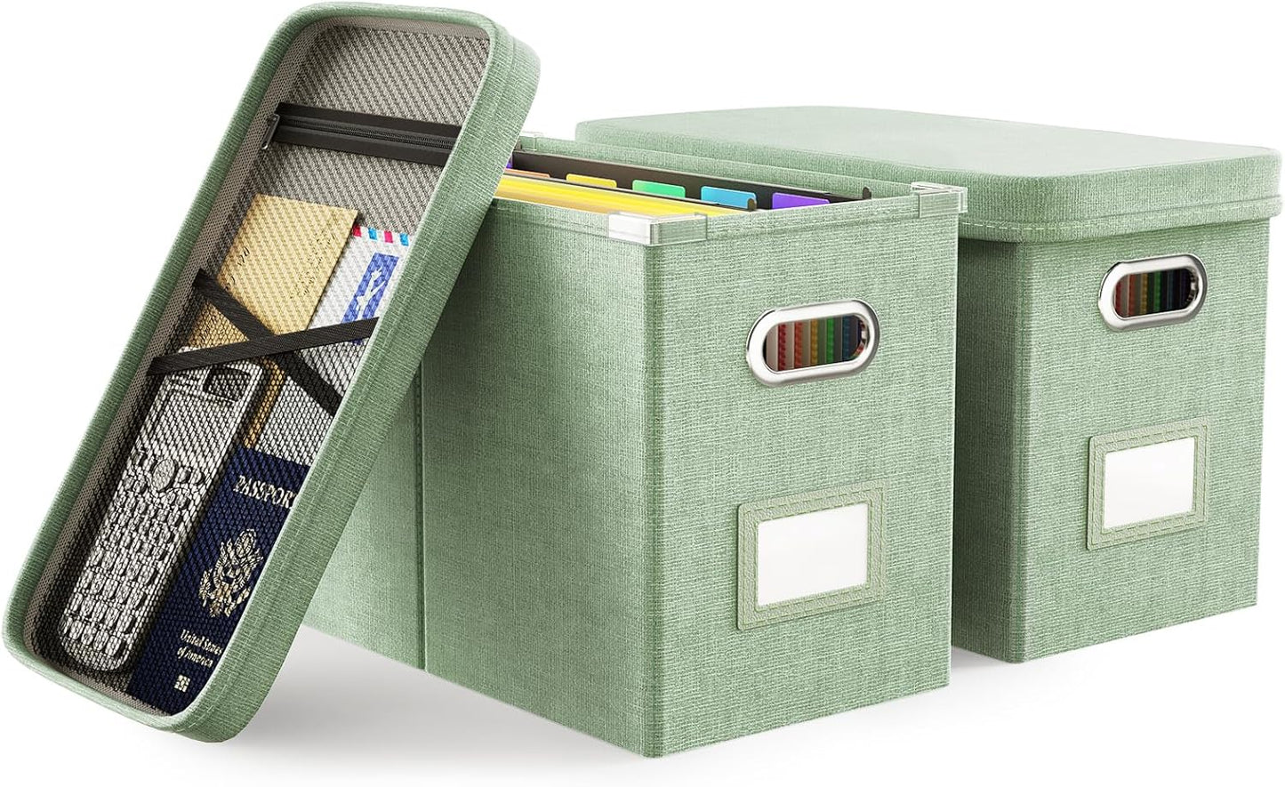 Oterri File Organizer Box with Lid, Hanging Filing File Box with Mesh Pocket, Document Organizer Box for Letter Files, Portable Storage Box with Smooth Sliding Rail for Office&Home (1 PCS, Beige)