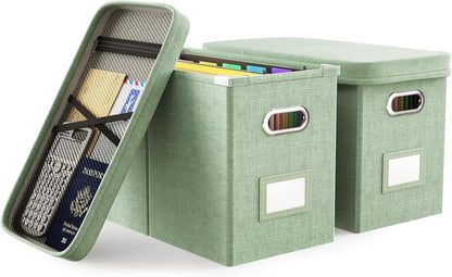 Oterri File Organizer Box with Lid, Hanging Filing File Box with Mesh Pocket, Document Organizer Box for Letter Files, Portable Storage Box with Smooth Sliding Rail for Office&Home (1 PCS, Beige)