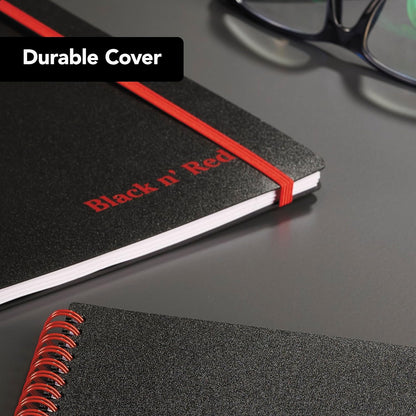 Black n' Red Notebook, Business Journal, 11" x 8", 70 Sheets, Ruled, Optik Paper, Scribzee App, Flexible Poly Cover, Wirebound, Black (K67030)