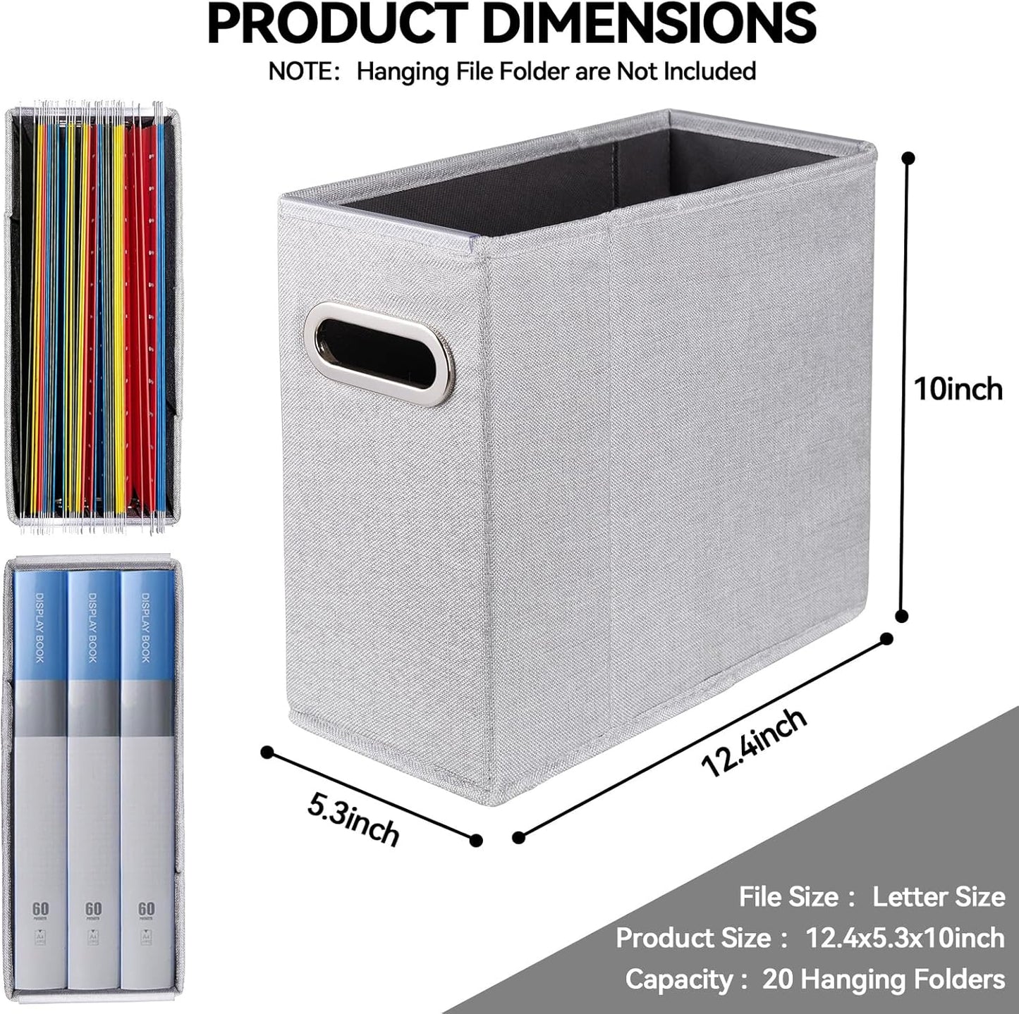 4 Packs Letter Size File Organizer, File Folders Organizer, Fabric Storage Box, Collapsible Paper Organizer with Metal Handle, Smooth PVC Rails, Only Box (Beige)