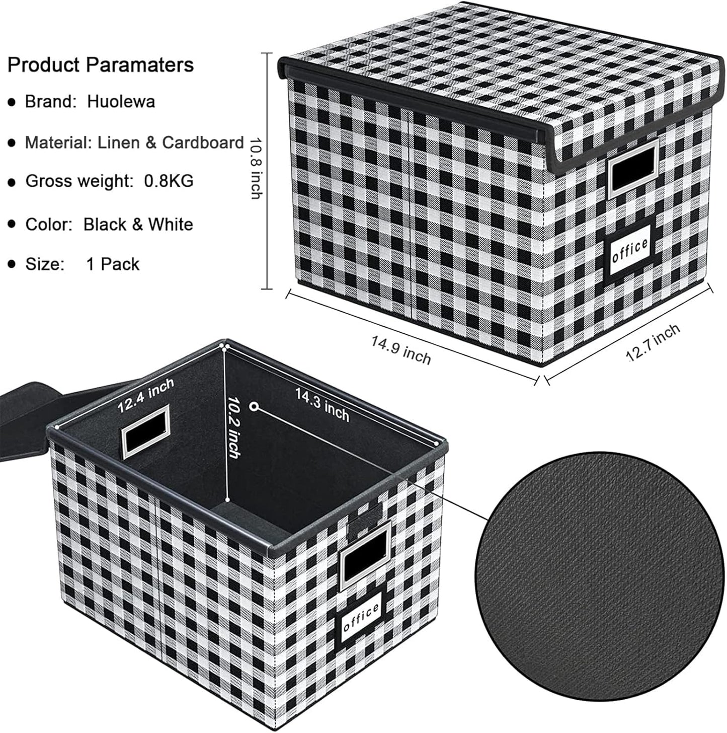 Huolewa Upgraded Portable File Organizer Box with Lid, Collapsible Linen Hanging Filing Storage Boxes with Plastic Slides, Decorative Home/Office Filing System Box for File and Folders Storage (Gray)