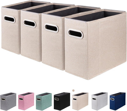 4 Packs Letter Size File Organizer, File Folders Organizer, Fabric Storage Box, Collapsible Paper Organizer with Metal Handle, Smooth PVC Rails, Only Box (Beige)
