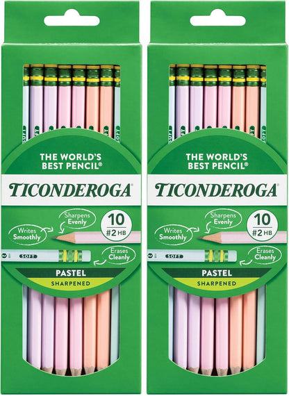 Ticonderoga Wooden Pencils, Pre-Sharpened, 2 HB Soft, Pastel Colors, 18 Count