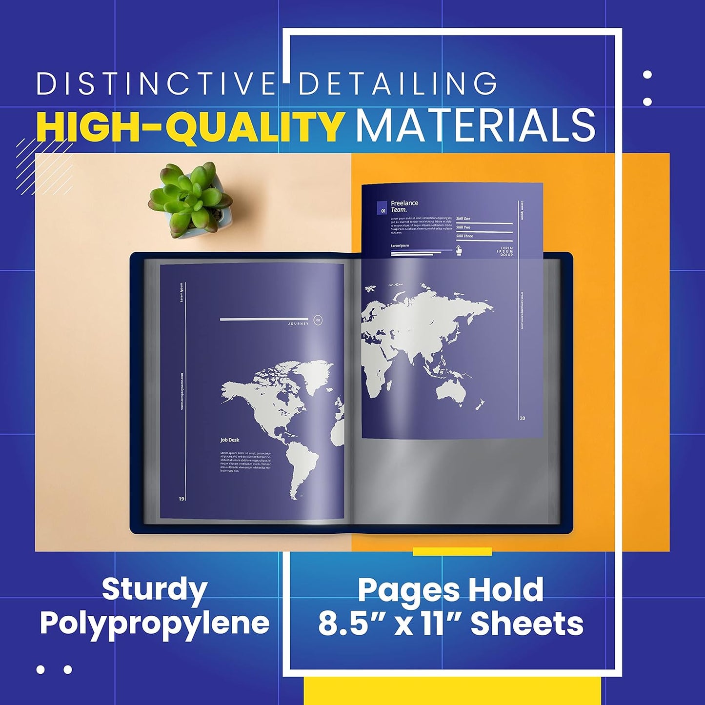Better Office Products 24 Pocket Bound Presentation Book, Blue with Clear View Front Cover, 48 Sheet Protector Pages, 8.5" x 11" Sheets, Art Portfolio, Durable Poly Covers, Letter Size, Blue