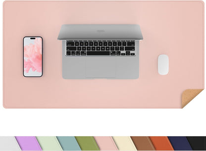Large Desk Mat 47.2" x 17" Leather Desk Pad Protector with Natural Cork & PU Leather, Non-Slip Office Desk Mat, Large Mouse Pad, Waterproof Desk Blotter pad for Office&Home(Black)