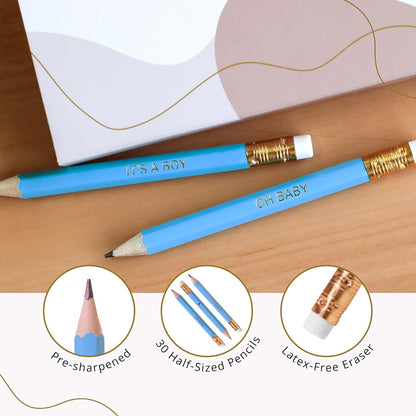 Markt Mini Pencils For Baby Shower Games Boy, Heart Pencils, Small Blue Pencil Set (Wood Pencil Set)