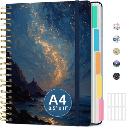 Large Lined Spiral Journal for Women Cute Hardcover 5 Subject Notebook for Work 8.5" x 11" with Removable Dividers & Tabs, College Ruled, 280 Pages Aesthetic Journal for Work, School & Note Taking, Garden of Whimsy