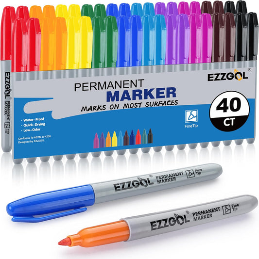 Ezzgol Permanent Markers Bulk, 150 Pack, 10 Assorted Colors,Multicolor Fine Tip Marker,Waterproof, Quick Drying on Paper,Metal,Wood,Plastic for School,Office,Home