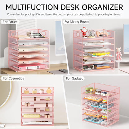 Lavatino 5 Tray Desk File Organizer, Black Mesh Paper Sorter Letter Tray Organizer with Handle, Desktop File Organizer and Storage for Letter/A4 Office File Folder